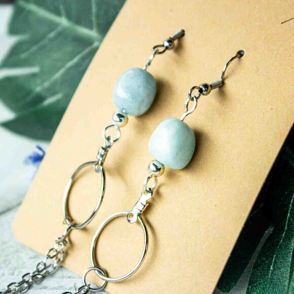 Aquamarine Silver Chain Dangle Earrings - Picture 7 of 15